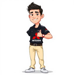 A 3D cartoon-style illustration of a 31-year-old male character with short black hair, standing confidently with his thumb up