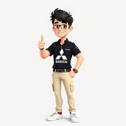 A 3D cartoon-style illustration of a 31-year-old male character with short black hair, standing confidently with his thumb up