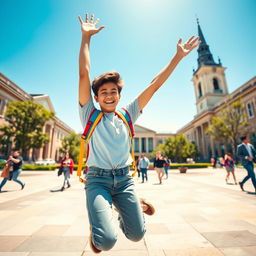 A vibrant and cheerful profile picture depicting a young adult celebrating success in a university entrance exam