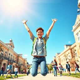 A vibrant and cheerful profile picture depicting a young adult celebrating success in a university entrance exam