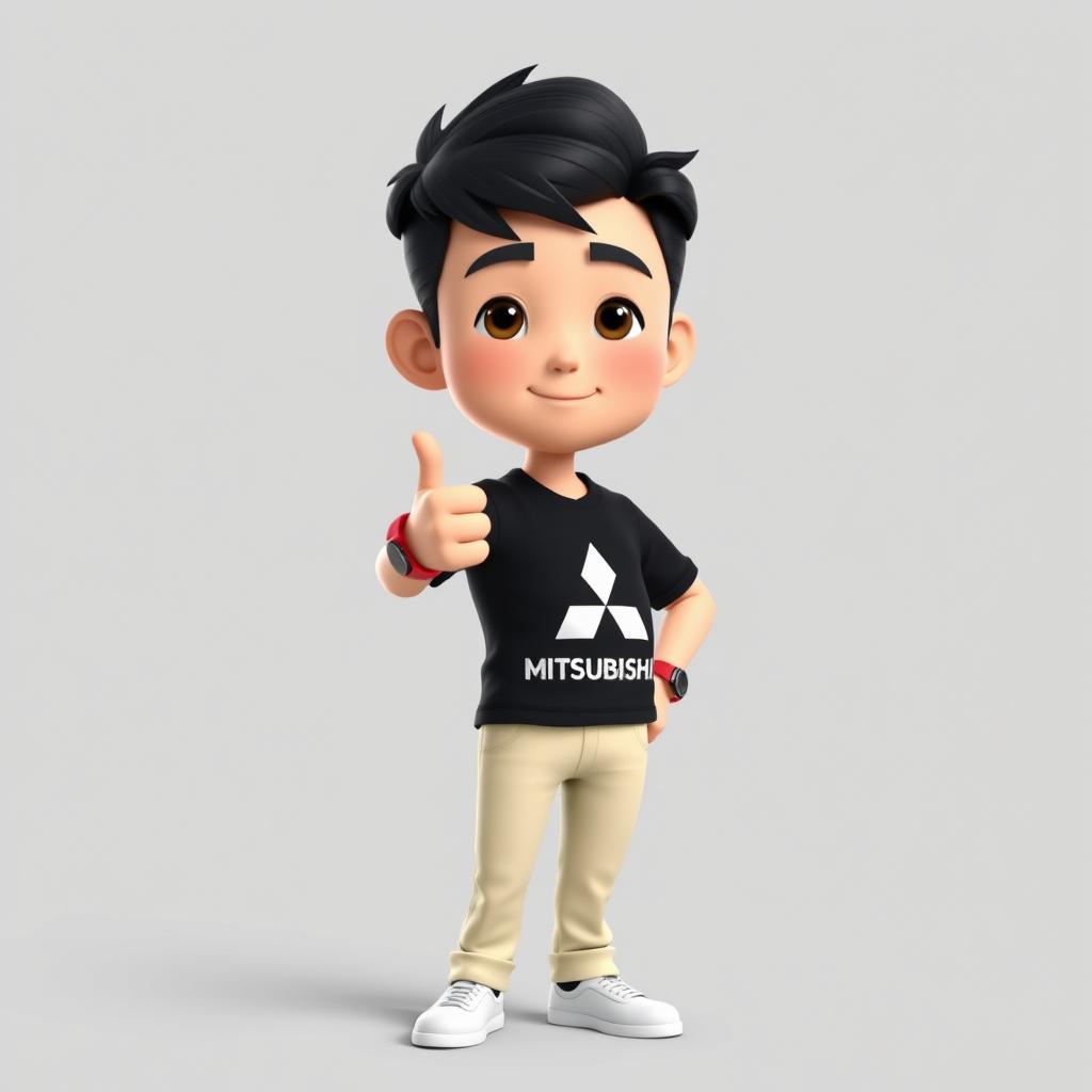 A 3D cartoon style image of a 31-year-old male with short black hair, standing confidently with his thumb up