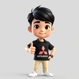 A 3D cartoon style image of a 31-year-old male with short black hair, standing confidently with his thumb up