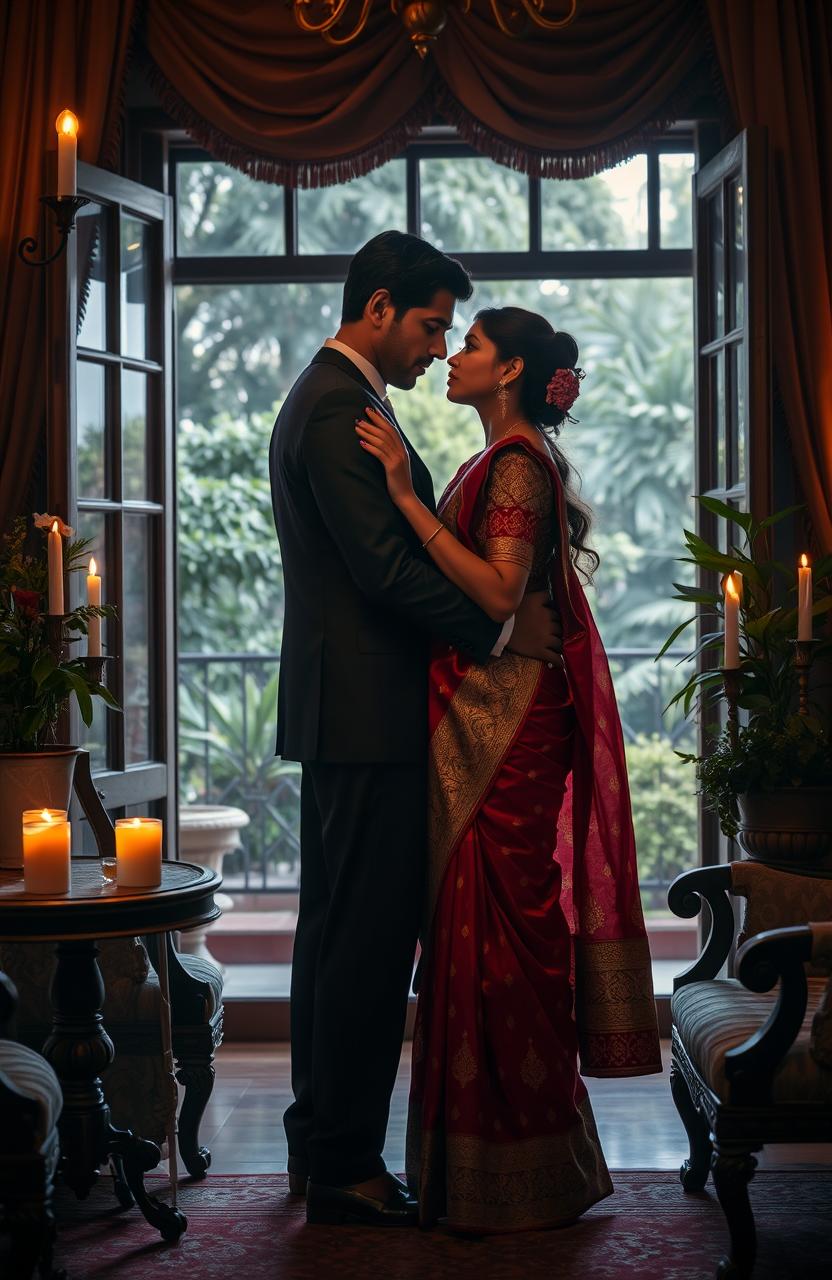 A romantic scene depicting the intense and passionate relationship between a Bengali girl and an Italian mafia don