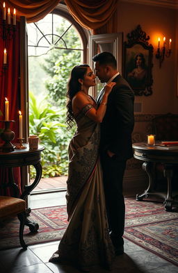 A romantic scene depicting the intense and passionate relationship between a Bengali girl and an Italian mafia don