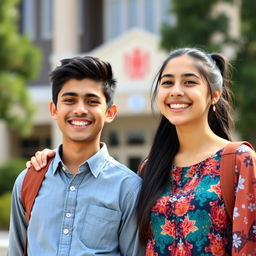 An uplifting profile picture featuring an Iranian boy and girl celebrating their success in an entrance exam