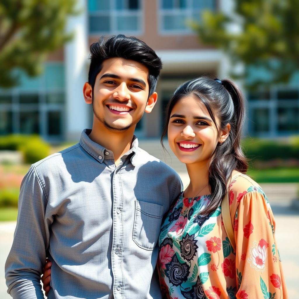An uplifting profile picture featuring an Iranian boy and girl celebrating their success in an entrance exam