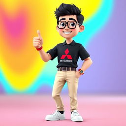 A vibrant 3D cartoon image of a 31-year-old male with short black hair, confidently standing with his thumb up