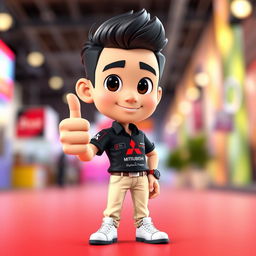 A vibrant 3D cartoon image of a 31-year-old male with short black hair, confidently standing with his thumb up