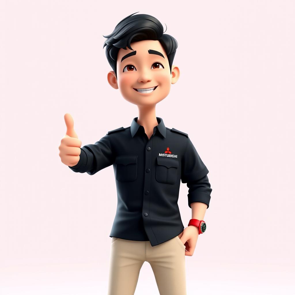 A 3D cartoon image of a 31-year-old male Mitsubishi sales marketer