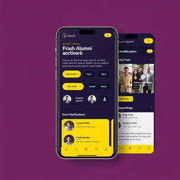 A sleek and modern mobile app screen design for an alumni network