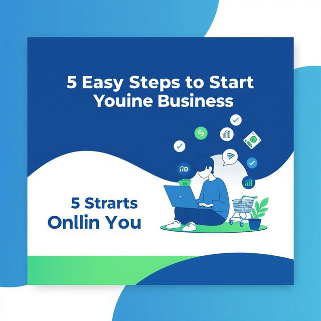 Create a bold, modern, and minimalistic Instagram carousel cover featuring the title '5 Easy Steps to Start Your Online Business'