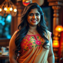 A captivating Indian woman with a chubby physique, elegantly dressed in a sleeveless desi blouse that beautifully accentuates her curves