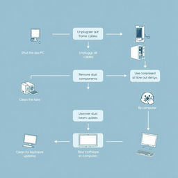 A detailed flowchart illustrating the step-by-step process of cleaning a personal computer