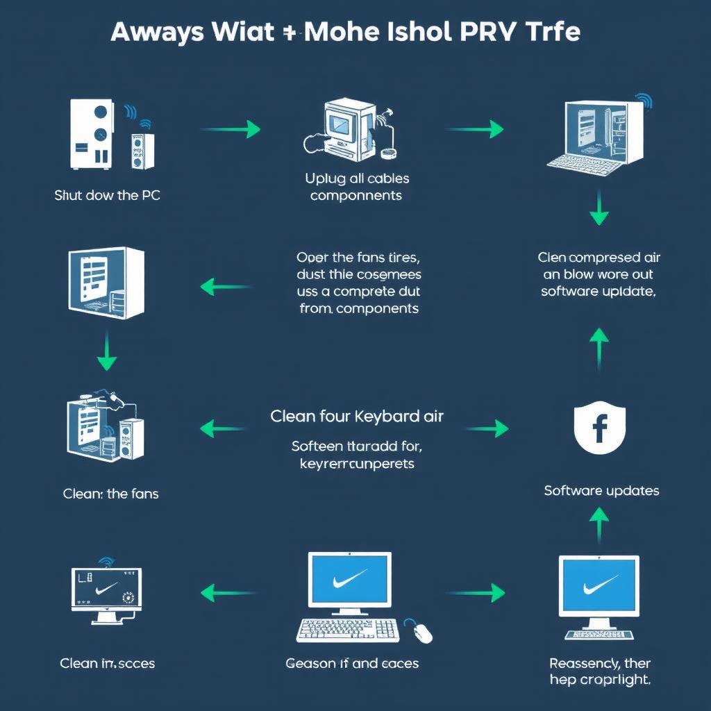A detailed flowchart illustrating the step-by-step process of cleaning a personal computer