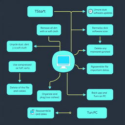 A detailed flowchart illustrating the step-by-step process of cleaning a personal computer
