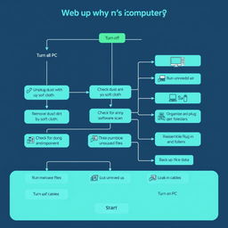 A detailed flowchart illustrating the step-by-step process of cleaning a personal computer