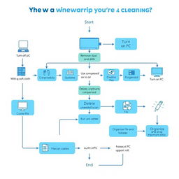 A detailed flowchart illustrating the step-by-step process of cleaning a personal computer