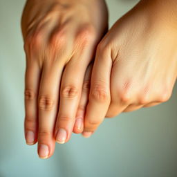 A close-up image of two hands joined side by side, showing intricate details of their skin texture and varying shades