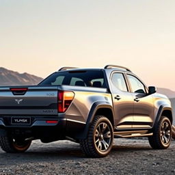 A gray metallic pickup truck with an all-terrain, yet sporty and luxurious design