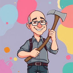 A cartoon illustration of Jeff Bezos confidently holding an axe, styled in a clean and vibrant vector format