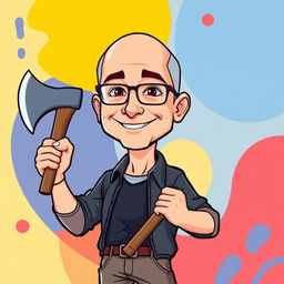 A cartoon illustration of Jeff Bezos confidently holding an axe, styled in a clean and vibrant vector format
