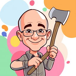 A cartoon illustration of Jeff Bezos confidently holding an axe, styled in a clean and vibrant vector format