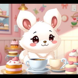 A cute, fluffy cartoon dog character named Cinnamoroll, with big floppy ears, a curled tail, and large sparkling eyes