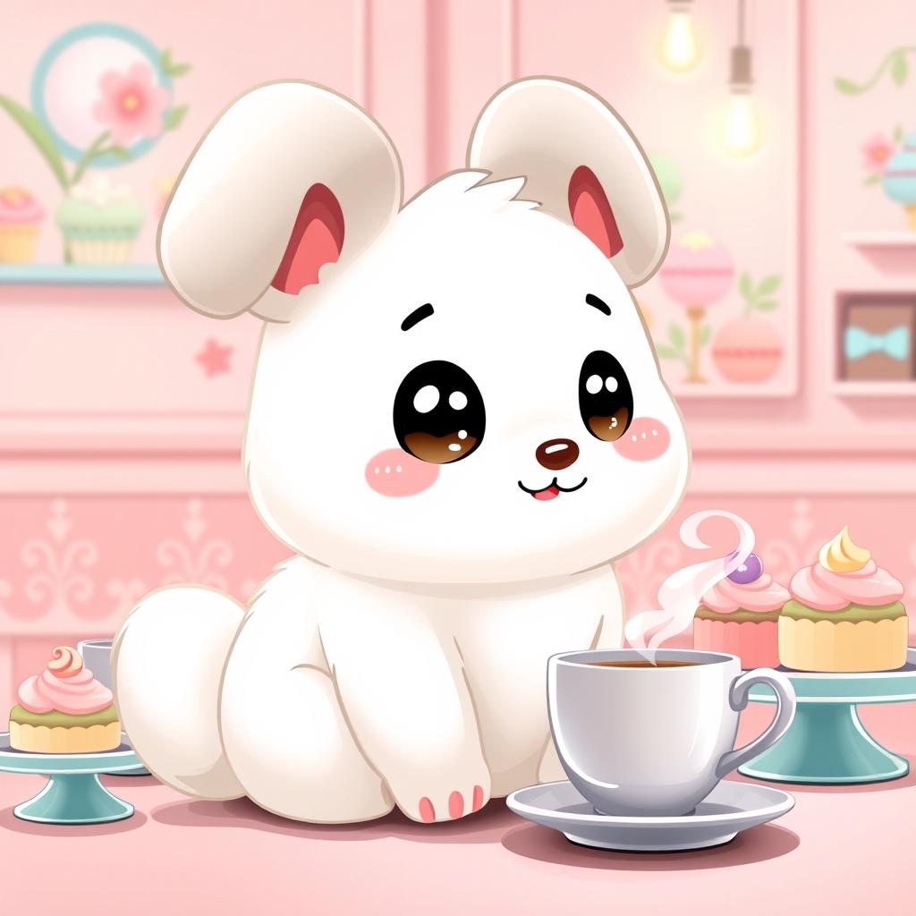 A cute, fluffy cartoon dog character named Cinnamoroll, with big floppy ears, a curled tail, and large sparkling eyes