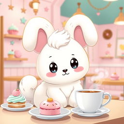 A cute, fluffy cartoon dog character named Cinnamoroll, with big floppy ears, a curled tail, and large sparkling eyes