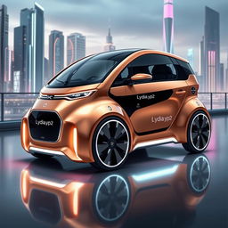 A futuristic mini copper vehicle with a sleek and streamlined design, featuring the name 'Lydia