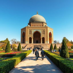 An exquisite depiction of the tomb of Hafez Shirazi, adorned with intricate Persian architectural features