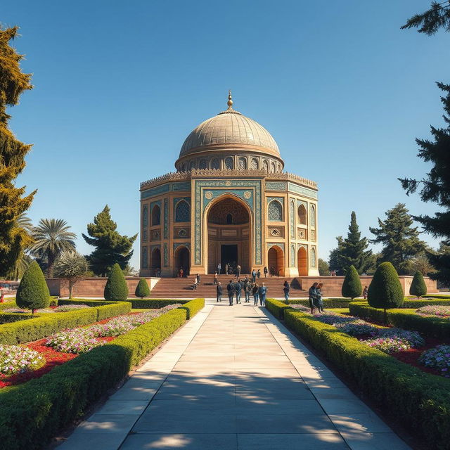 An exquisite depiction of the tomb of Hafez Shirazi, adorned with intricate Persian architectural features