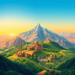 A breathtaking illustration representing the diverse landscapes of Iran, showcasing its rich cultural heritage and natural beauty