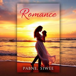 A captivating ebook cover for a romance novel, featuring a beautiful sunset backdrop over a serene beach, with gentle waves lapping at the shore