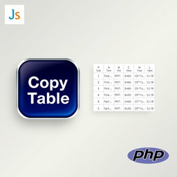 An artistic representation of a 'Copy Table' button for a web application that utilizes JavaScript and PHP