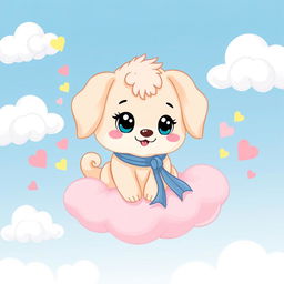 A cute, fluffy cartoon puppy character named Cinnamoroll, with long ears, big round eyes, and a curled tail