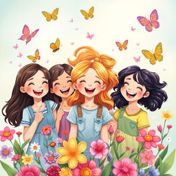 A vibrant and whimsical illustration of adolescent girls experiencing the joy and excitement of growing up