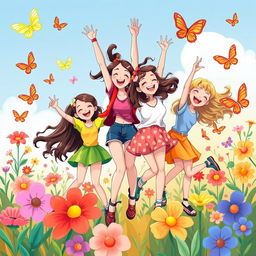 A colorful and energetic illustration of adolescent girls celebrating their exuberance and the excitement of coming into their own