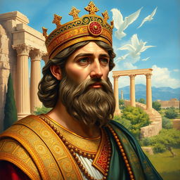 A captivating painting of Cyrus the Great (Kourosh Kabir), depicted with historical accuracy and artistic flair