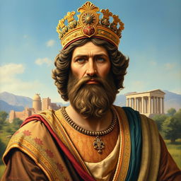 A captivating painting of Cyrus the Great (Kourosh Kabir), depicted with historical accuracy and artistic flair