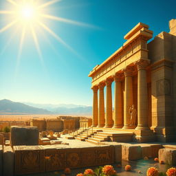An enchanting depiction of Persepolis (Takhte Jamshid), illustrating its stunning architectural beauty and historical significance