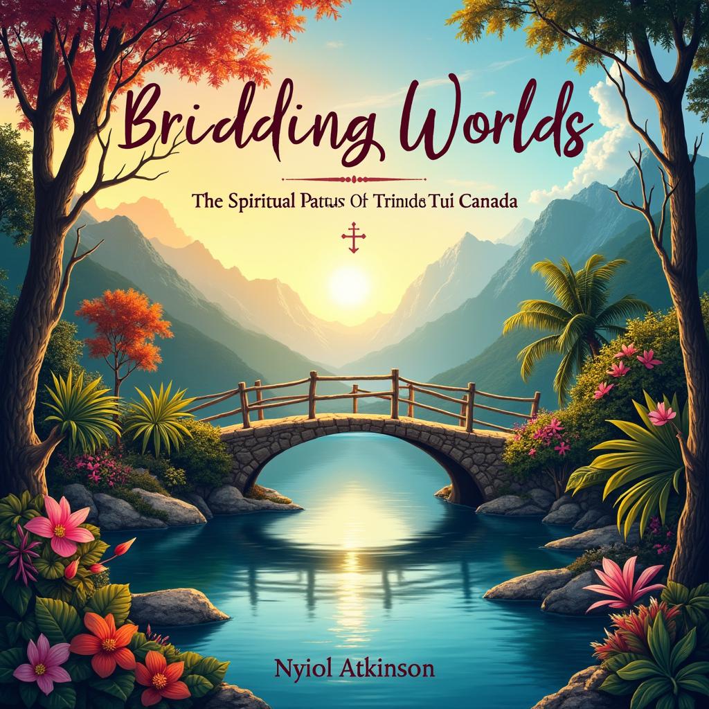 A stunning book cover for 'Bridging Worlds: The Spiritual Path from Trinidad to Canada' by Nyiol Atkinson