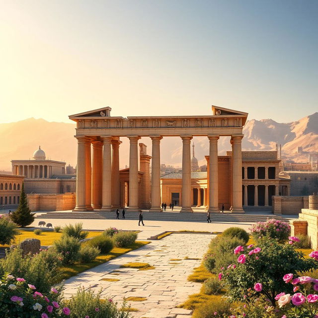 A comprehensive and detailed view of Persepolis (Takhte Jamshid), illustrating the entirety of this monumental archaeological site