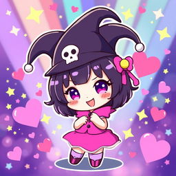 A cute and stylish depiction of Kuromi, the Sanrio character, in a whimsical setting