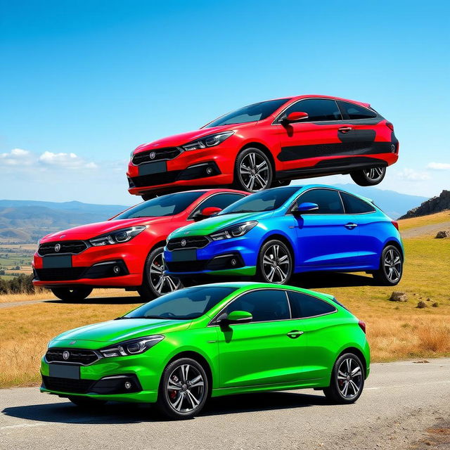 A vibrant display of a Fiat Bravo GT, showcasing its sleek 3-door design