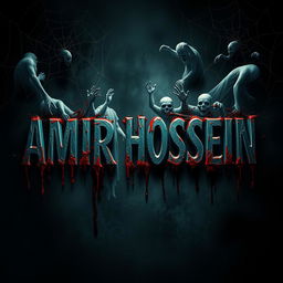 The name 'AMIR HOSSEIN' rendered ominously on a dark, eerie background