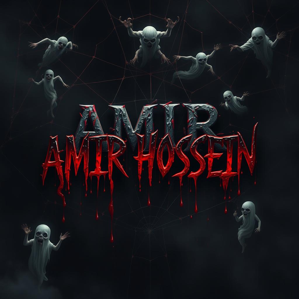 The name 'AMIR HOSSEIN' rendered ominously on a dark, eerie background