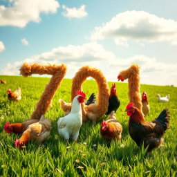 A delightful photo capturing several colorful chickens in a vibrant green field, organized creatively to form the number '701'