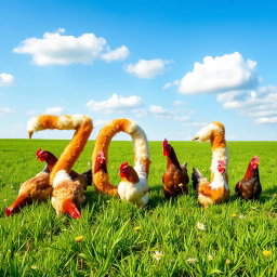 A delightful photo capturing several colorful chickens in a vibrant green field, organized creatively to form the number '701'