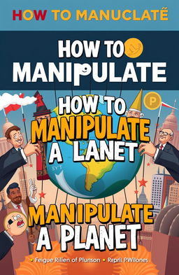 A book cover design titled 'How to Manipulate a Planet', featuring an artistic depiction of planet Earth being controlled by giant, whimsical puppets